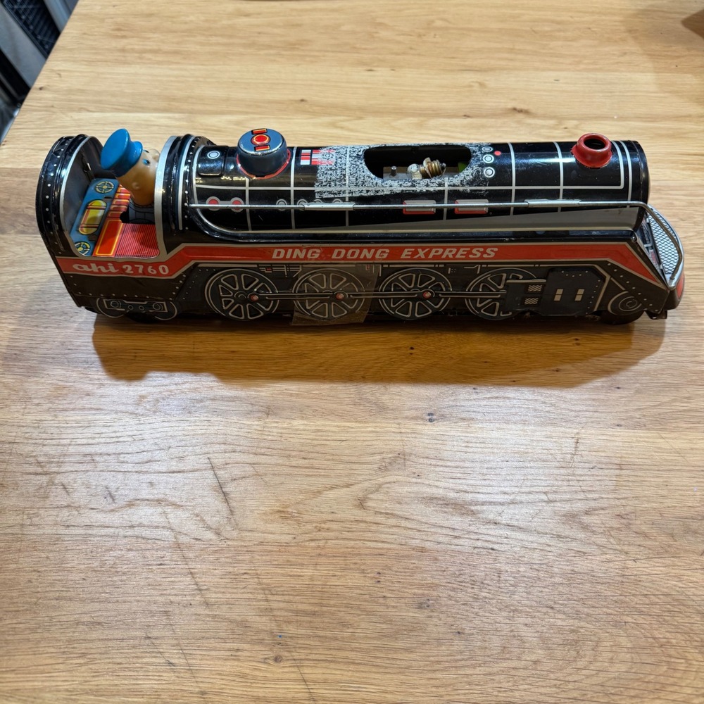 Vintage AHI 2760 Ding Dong Express Tin Litho Battery Operated Train Engine Japan